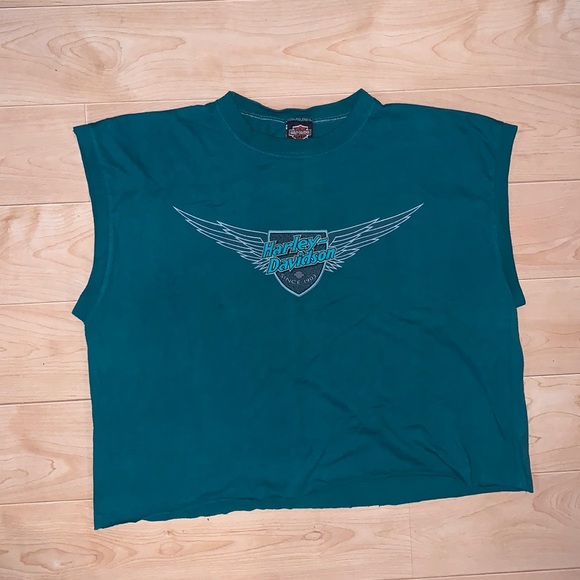 Harley-Davidson Cropped Tank Top Made in USA Women's M cotton Navy blue Vintage Second Hand